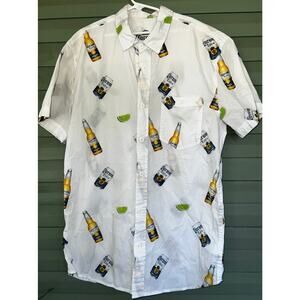 Corona Beer Shirt Short Sleeve Button Up Beer Limes White 100% Cotton Men Med